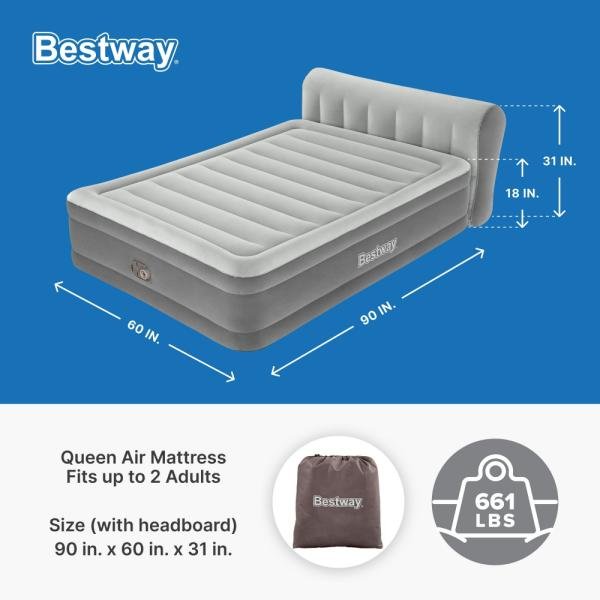 COLCHON DE AIRE QUEEN DE 18" BESTWAY CON BOMBA INCORPORADA Y CABECERA - Imagen 3