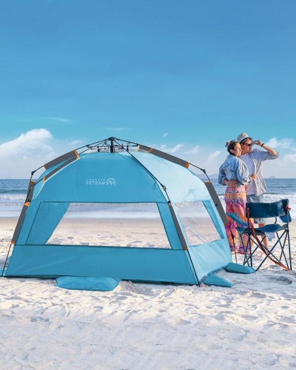 OutdoorMaster Tienda de campaña de playa desplegable para 4 personas, fácil instalación y portátil, toldo de refugio solar con protección UV UPF 50+, tragaluz extraíble, tamaño familiar - Imagen 2