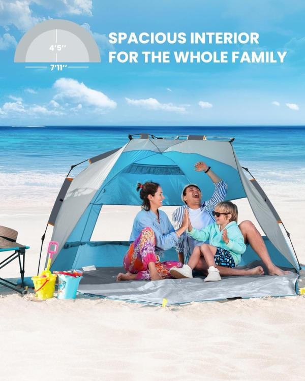 OutdoorMaster Tienda de campaña de playa desplegable para 4 personas, fácil instalación y portátil, toldo de refugio solar con protección UV UPF 50+, tragaluz extraíble, tamaño familiar - Imagen 4