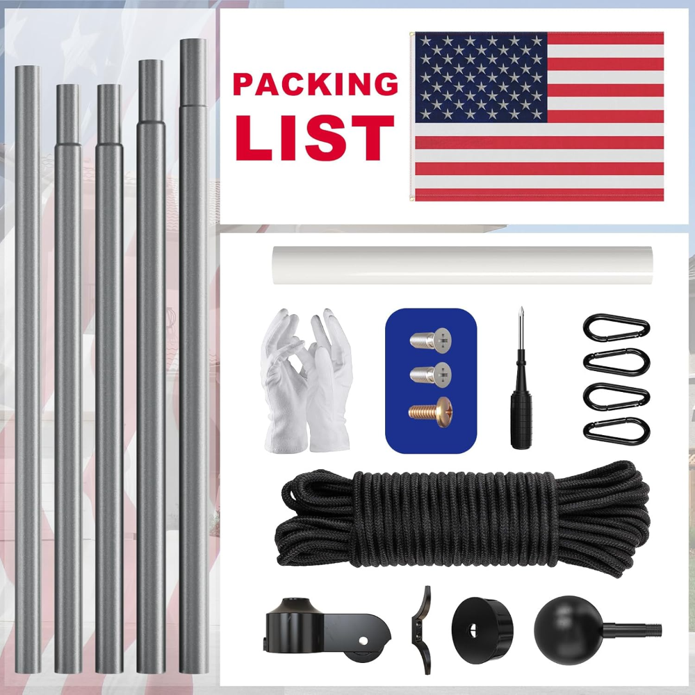 SCWN Mástil de bandera de alta resistencia para el suelo de la casa, kit de asta de bandera de aluminio extra grueso de calibre 13 de 25 pies con bandera bordada de nailon de 5 x 3 - Imagen 2