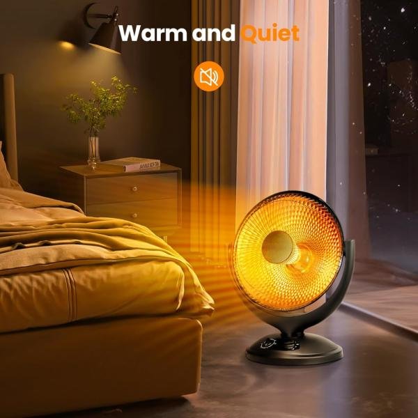 Kismile Calentador parabólico oscilante con termostato y temporizador, calentador de platos radiante con protección de vuelco y sobrecalentamiento para uso en interiores, 400 W/800 W - Imagen 5