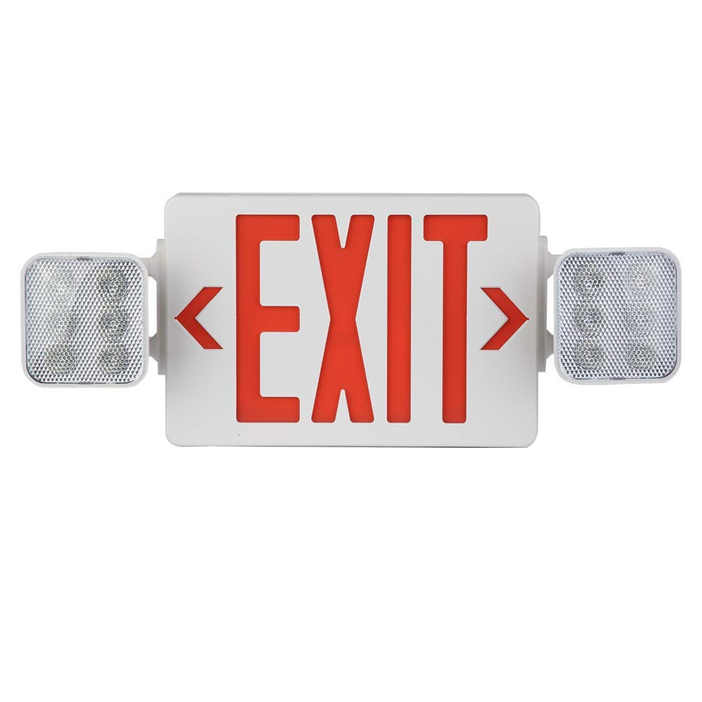 Señal de salida de luz de emergencia AmazonCommercial, 1 paquete, combo de salida con respaldo de batería, 2 cabezales LED ajustables
