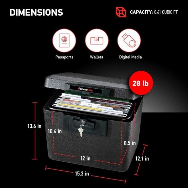 SentrySafe Archivador de seguridad a prueba de incendios 1170 con cerradura de llave, 0.61FT VALORADO - Imagen 3