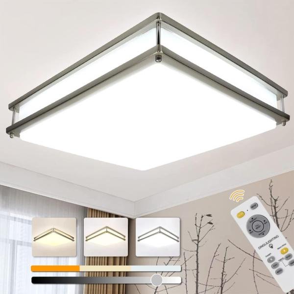 DLLT - Lámpara LED de montaje empotrado regulable de 48 W, moderna lámpara de techo cuadrada de 18 pulgadas con control remoto y función de memoria para dormitorio, sala de estar, comedor, 3000 K/4000