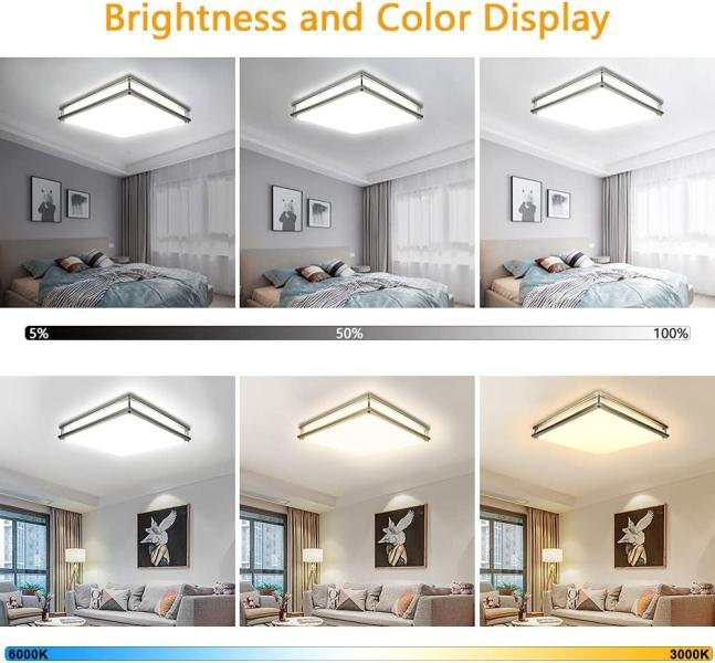 DLLT - Lámpara LED de montaje empotrado regulable de 48 W, moderna lámpara de techo cuadrada de 18 pulgadas con control remoto y función de memoria para dormitorio, sala de estar, comedor, 3000 K/4000 - Imagen 3