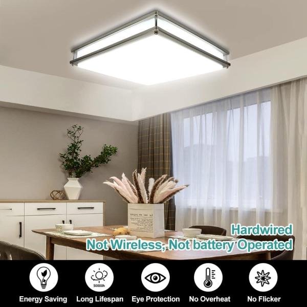 DLLT - Lámpara LED de montaje empotrado regulable de 48 W, moderna lámpara de techo cuadrada de 18 pulgadas con control remoto y función de memoria para dormitorio, sala de estar, comedor, 3000 K/4000 - Imagen 4
