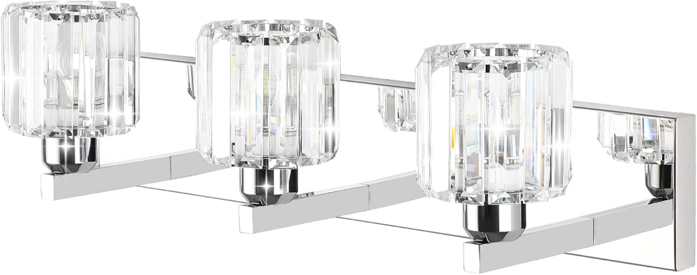 Aipsun Lámpara de tocador de cristal moderna para baño, lámpara de pared sobre espejo, 3 luces (no incluye bombilla) - Imagen 2