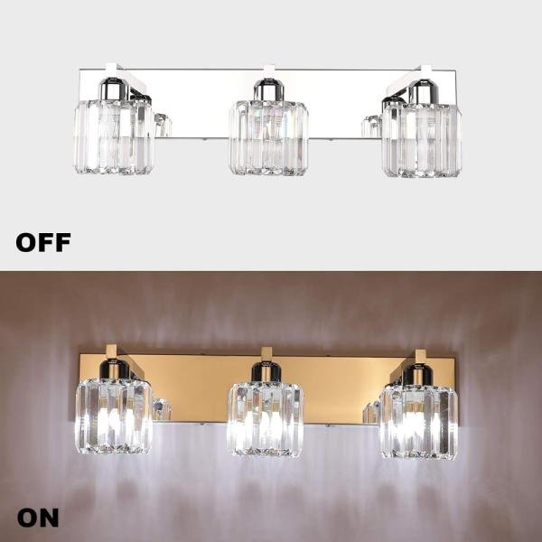 Aipsun Lámpara de tocador de cristal moderna para baño, lámpara de pared sobre espejo, 3 luces (no incluye bombilla) - Imagen 6