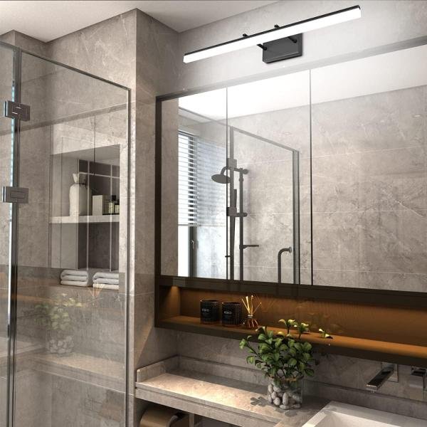 Aipsun Lámpara de tocador negra moderna de 31.5 pulgadas, accesorios de iluminación de baño ajustables sobre espejo giratorio 5500K