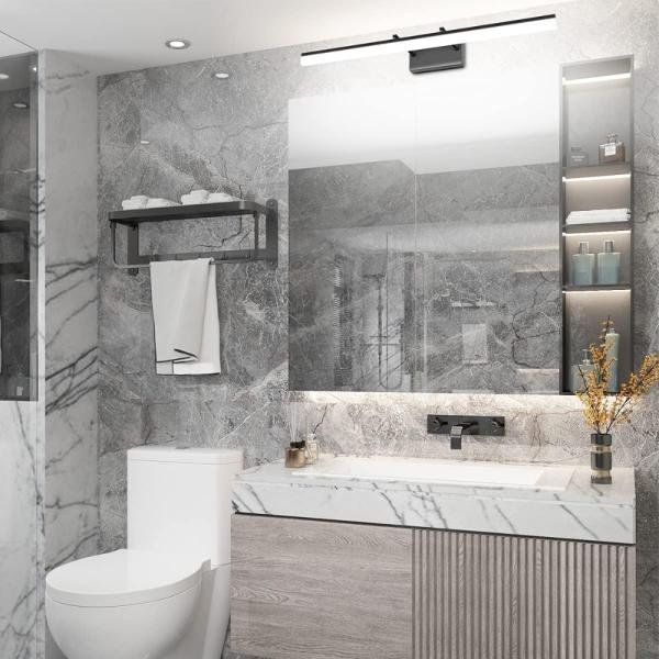 Aipsun Lámpara de tocador negra moderna de 31.5 pulgadas, accesorios de iluminación de baño ajustables sobre espejo giratorio 5500K - Imagen 5