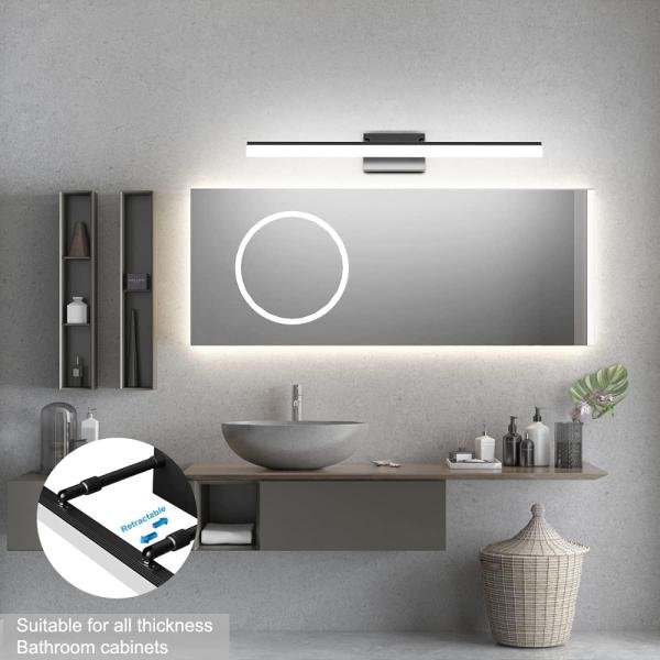 Aipsun Lámpara de tocador negra moderna de 31.5 pulgadas, accesorios de iluminación de baño ajustables sobre espejo giratorio 5500K - Imagen 6