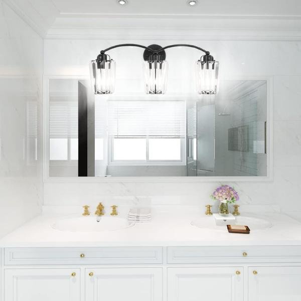 Aipsun Lámparas de tocador de cristal modernas para baño, luces negras de tocador para baño, base E26 (no incluye bombilla) - Imagen 2