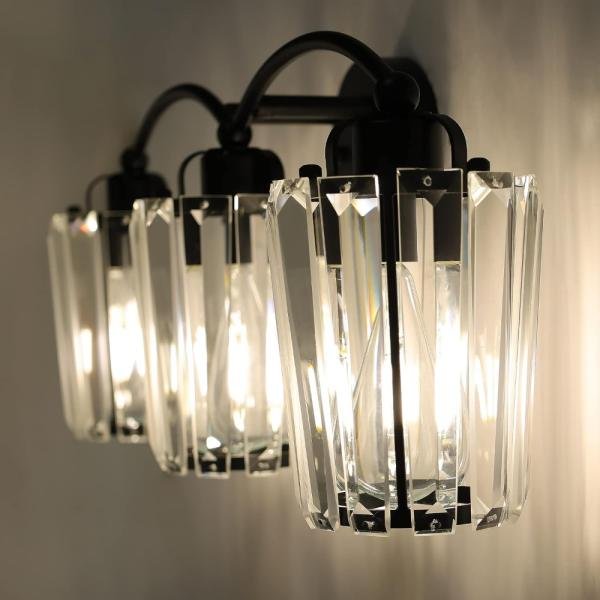 Aipsun Lámparas de tocador de cristal modernas para baño, luces negras de tocador para baño, base E26 (no incluye bombilla) - Imagen 5