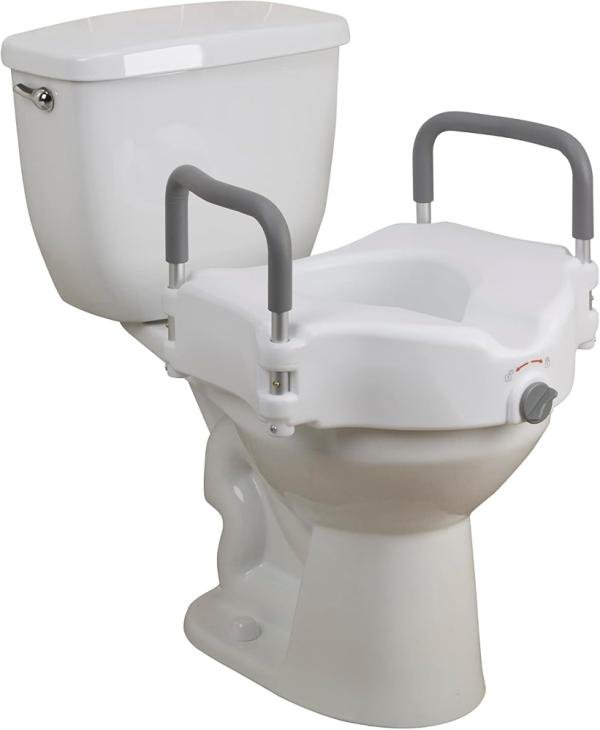 Drive Medical Asiento elevado para inodoro con brazos acolchados extraíbles, asiento estándar