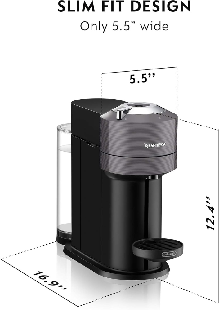 Nespresso De'Longhi ENV120GY, cafetera Vertuo Next, cápsulas, 5 tamaños de taza, calentamiento rápido, apagado automático, depósito 37 oz, color gris. - Imagen 6