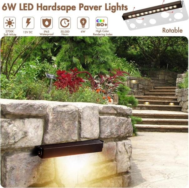 OVAC -Luces de pared de contención, 12 pulgadas RGB, Led Hardscape Pavimentadora 1.5W 360 Giratorio 12V CC, de paso, bajo voltaje, aire libre, impermeable, Iluminación - Imagen 6