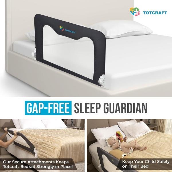 Rieles de seguridad para cama para niños pequeños, protector de riel de cama para Queen, King, tamaño matrimonial, cama de colchón individual (90 cm ancho x 59 cm alto) - Imagen 3