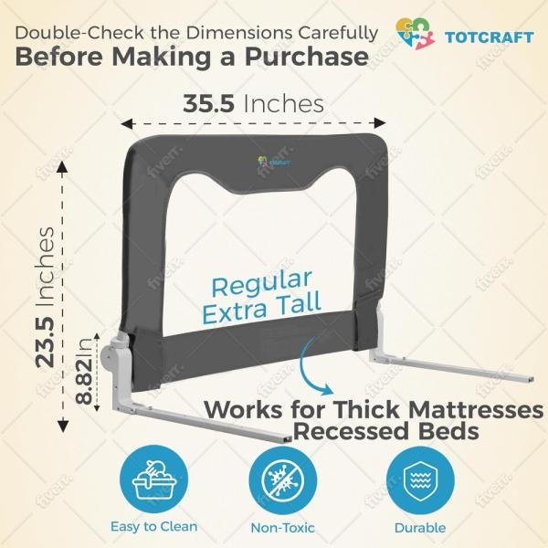 Rieles de seguridad para cama para niños pequeños, protector de riel de cama para Queen, King, tamaño matrimonial, cama de colchón individual (90 cm ancho x 59 cm alto) - Imagen 4