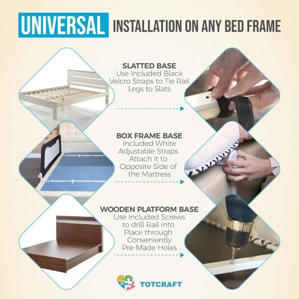 Rieles de seguridad para cama para niños pequeños, protector de riel de cama para Queen, King, tamaño matrimonial, cama de colchón individual (90 cm ancho x 59 cm alto) - Imagen 5