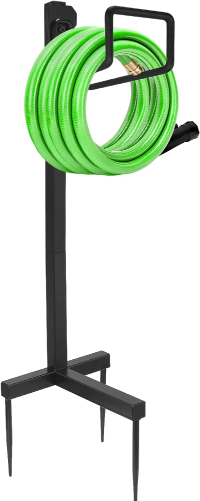 Sageme - Soporte para manguera independiente, soporte de metal resistente para manguera, gancho de almacenamiento para mangueras de jardín, (100 pies