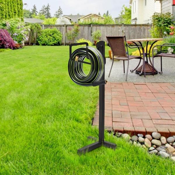 Sageme - Soporte para manguera independiente, soporte de metal resistente para manguera, gancho de almacenamiento para mangueras de jardín, (100 pies - Imagen 5
