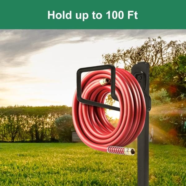 Sageme - Soporte para manguera independiente, soporte de metal resistente para manguera, gancho de almacenamiento para mangueras de jardín, (100 pies - Imagen 6