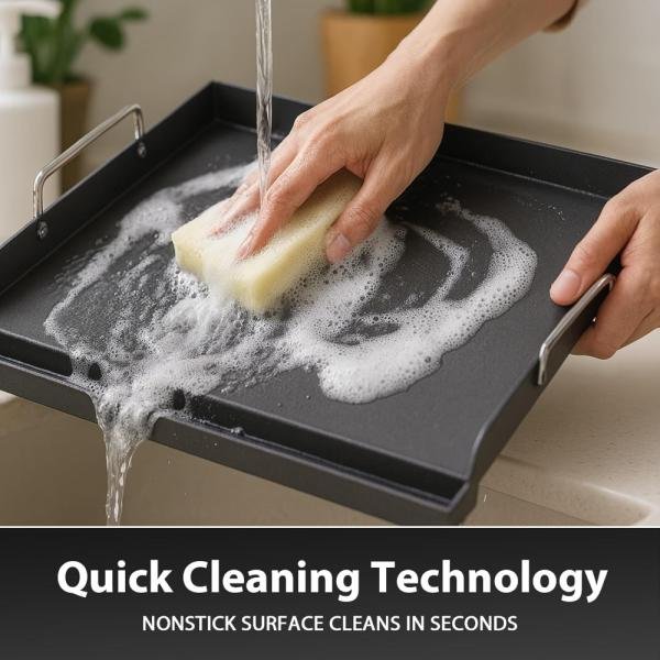 Utheer - Plancha de cocina con revestimiento antiadherente de 66 x 42 x 9 cmpara parrilla de gas, placa superior plana universal con ranura para grasa y asas extraíbles para parrillas de carbón y gas, - Imagen 2