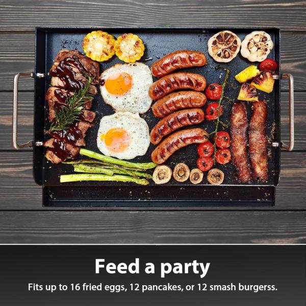 Utheer - Plancha de cocina con revestimiento antiadherente de 66 x 42 x 9 cmpara parrilla de gas, placa superior plana universal con ranura para grasa y asas extraíbles para parrillas de carbón y gas, - Imagen 4