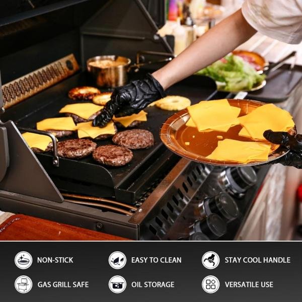 Utheer - Plancha de cocina con revestimiento antiadherente de 66 x 42 x 9 cmpara parrilla de gas, placa superior plana universal con ranura para grasa y asas extraíbles para parrillas de carbón y gas, - Imagen 5
