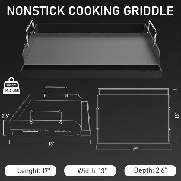 Utheer - Plancha de cocina con revestimiento antiadherente de 66 x 42 x 9 cmpara parrilla de gas, placa superior plana universal con ranura para grasa y asas extraíbles para parrillas de carbón y gas, - Imagen 6