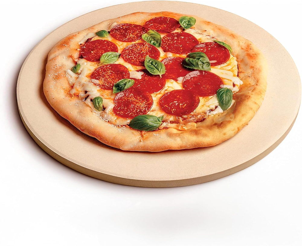 Plato de pizza de piedra con thermarite para la mejor y más crujiente corteza Duradero, certificado, seguro Buena en hornos y grills.