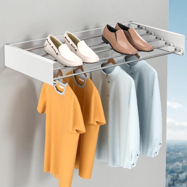 Tendedero de secado de ropa montable, montaje en pared, plegable, para interiores, ropa de lavandería, secado al aire libre, resistente, ahorrador de espacio