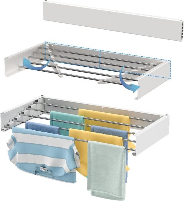Tendedero de secado de ropa montable, montaje en pared, plegable, para interiores, ropa de lavandería, secado al aire libre, resistente, ahorrador de espacio - Imagen 5