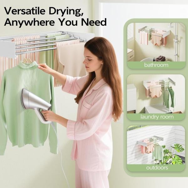 Tendedero plegable para colgar en la pared de 32 pulgadas, estante de secado de ropa plegable para interiores - Imagen 4