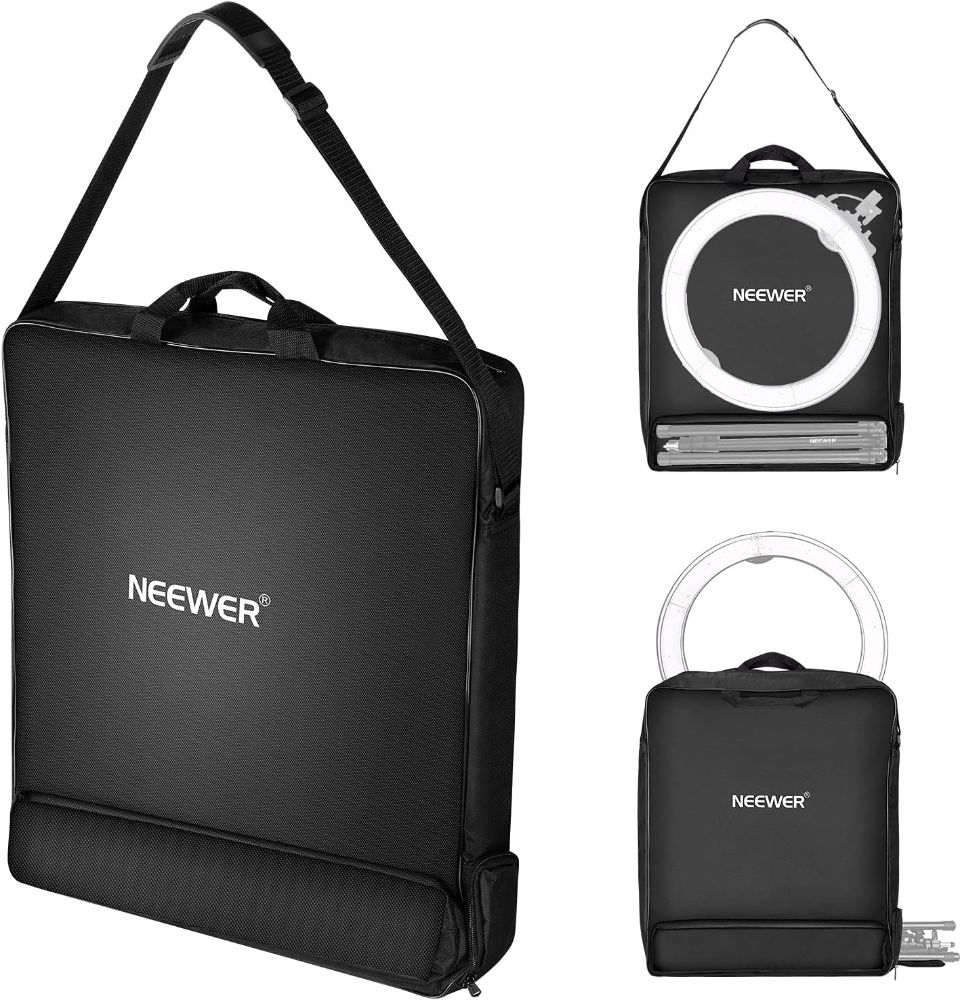Neewer Bolsa de transporte para fotografía, funda protectora para anillo de luz de 18 pulgadas y trípode plegable de 21 pulgadas, 21 x 21 pulgadas, nailon ligero y duradero