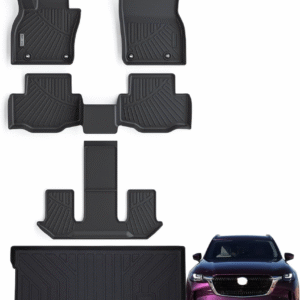 Alfombrillas de 3 filas y forro de carga para Mazda CX-90 6 y 7 asientos 2024 2025 (ambos se ajustan a CX90 con y sin consola de 2da fila), protección TPE para todo tipo de clima, antideslizante