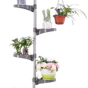 Soporte para plantas de interior, 7 capas con resorte y poste de tensión de metal, estante para floreros, tubo de acero inoxidable, multifunción, estante de pie para almacenamiento, fácil ensamblar