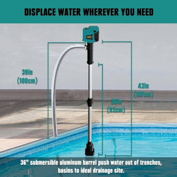 Mellif Bomba de transferencia de agua inalámbrica compatible con batería Makita de 18 V, bomba sumergible de pozo profundo sin escobillas de 720 GPH, bomba de sumidero portátil para piscina, jardín - Imagen 2