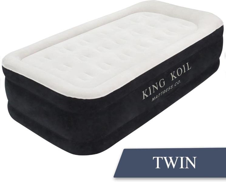 Cama de viaje inflable premium para niños pequeños de King Koil con parachoques de seguridad incorporado, colchón de aire portátil para viajes de niños, incluye bomba de alta velocidad