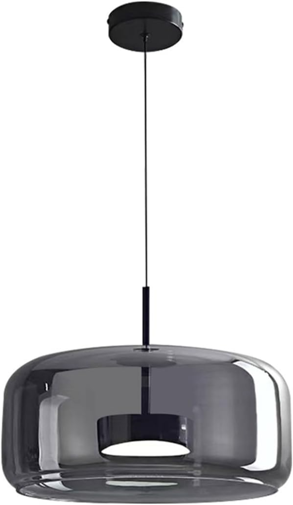 Juego de 2 lámparas colgante LED de cristal, estilo de mediados de siglo, luces colgantes negras con boca gris ahumado, pantalla de vidrio soplado, iluminación colgante redonda de vidrio - Imagen 5