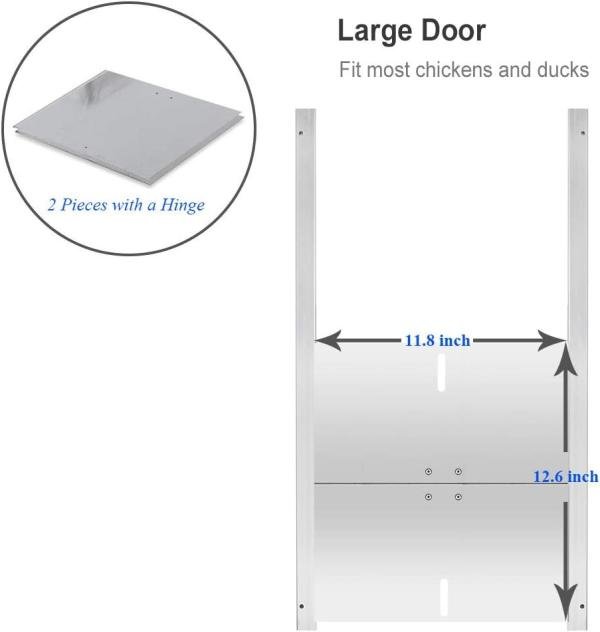 JVR Abridor automático de gallinero Doo con sensor de luz del atardecer al amanecer, puertas de gallineros de aluminio para aves de corral, puerta automática, motor de actuador - Imagen 2