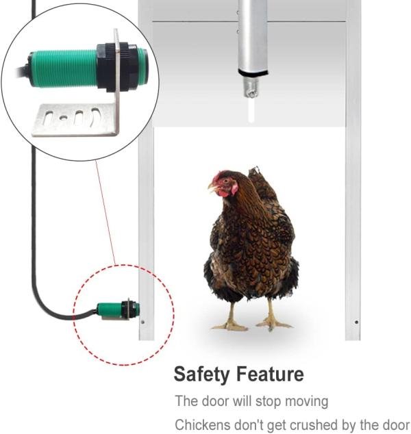 JVR Abridor automático de gallinero Doo con sensor de luz del atardecer al amanecer, puertas de gallineros de aluminio para aves de corral, puerta automática, motor de actuador - Imagen 3