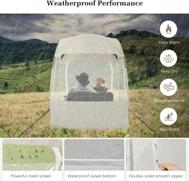 Tienda de campaña deportiva para 1-2 personas, desplegable instantánea a prueba de clima con bolsa de transporte, tienda de campaña de burbujas, de visión clara para ver - Imagen 3