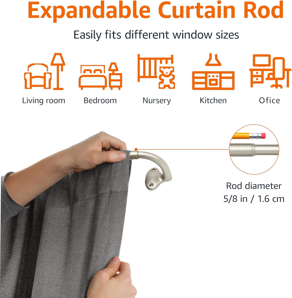 Amazon Basics Barra de cortina opaca ajustable para oscurecer la habitación, 48 a 88 pulgadas, níquel - Imagen 4