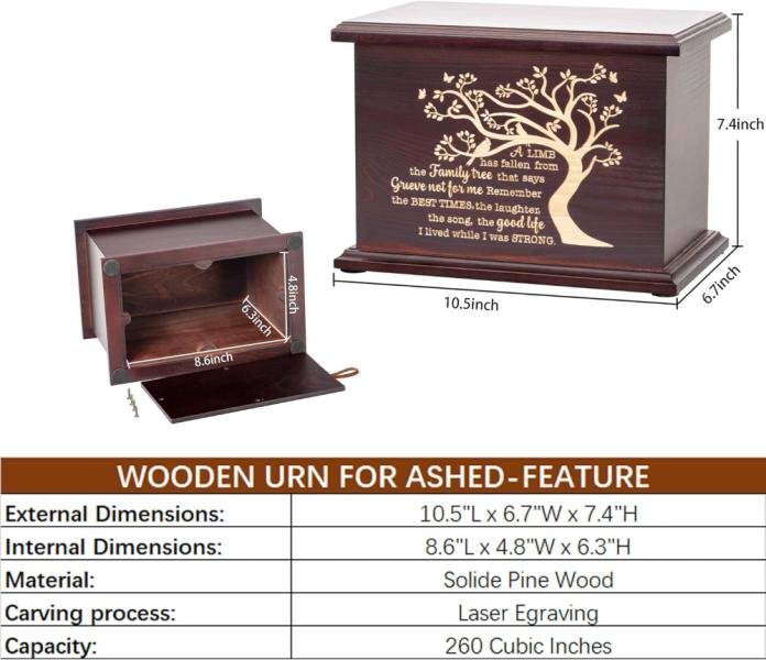 Urnas de cremación para cenizas, Urna de madera conmemorativa para cenizas humanas, adultos, hombres y mujeres, grandes urnas de madera funerarias, recuerdo del árbol de la vida. - Imagen 5