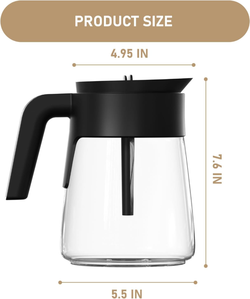 Repuesto para cafetera Ninja, jarra de vidrio de 12 tazas, mango ergonómico, tapa antigoteo, compatible con modelos Ninja de filtro, apta para lavavajillas. - Imagen 3