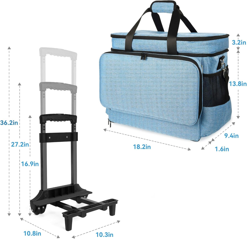 Estuche con ruedas para máquina de coser, fácil de transportar, acolchado, con compartimentos y compatible con la mayoría de modelos. - Imagen 2