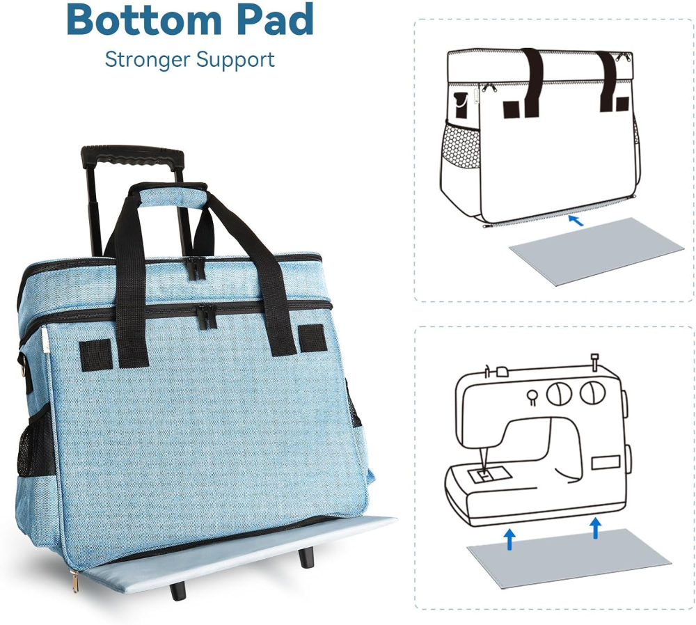 Estuche con ruedas para máquina de coser, fácil de transportar, acolchado, con compartimentos y compatible con la mayoría de modelos. - Imagen 6