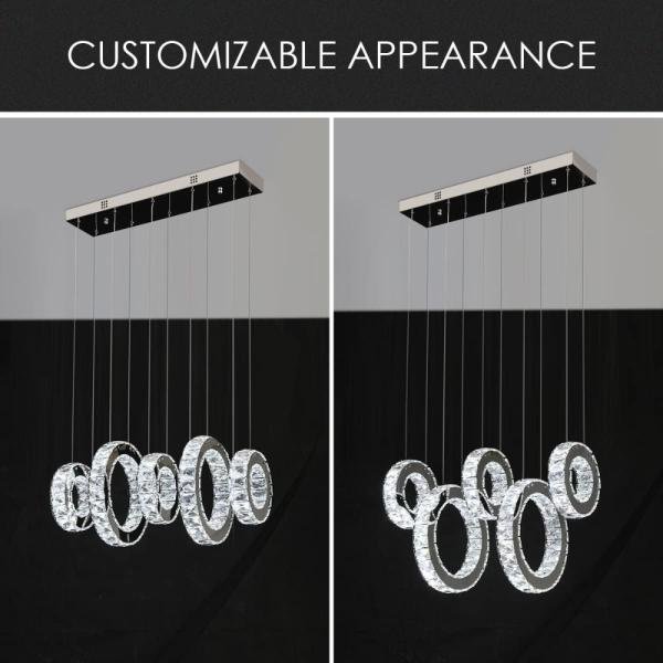 Candelabro de cristal moderno, lámpara LED regulable de techo de 5 anillos, lámpara colgante ajustable de acero inoxidable - Imagen 3