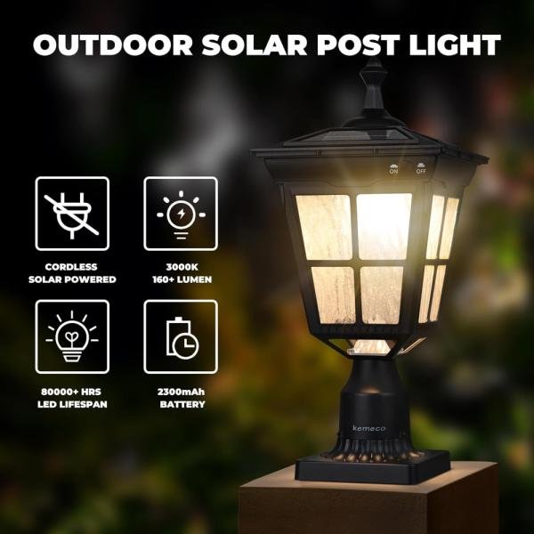 Kemeco ST4311AQ - Lámpara solar LED de aluminio fundido con base de ajuste de 3 pulgadas para montaje de poste de jardín al aire libre - Imagen 3
